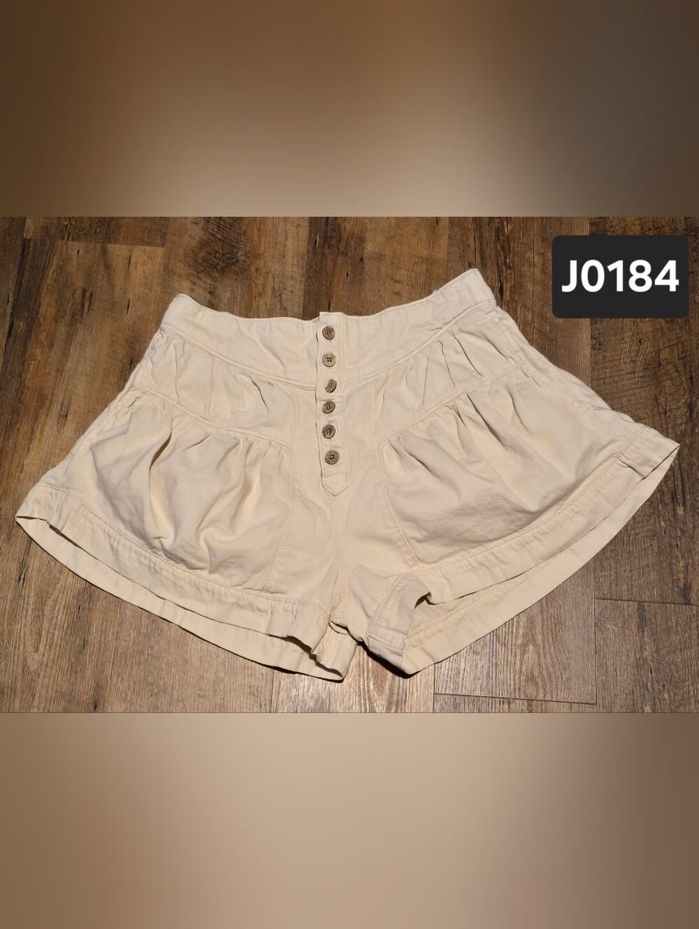 We The Free High Waist Cream Elastic Waistband Shorts - Picture 1 of 6